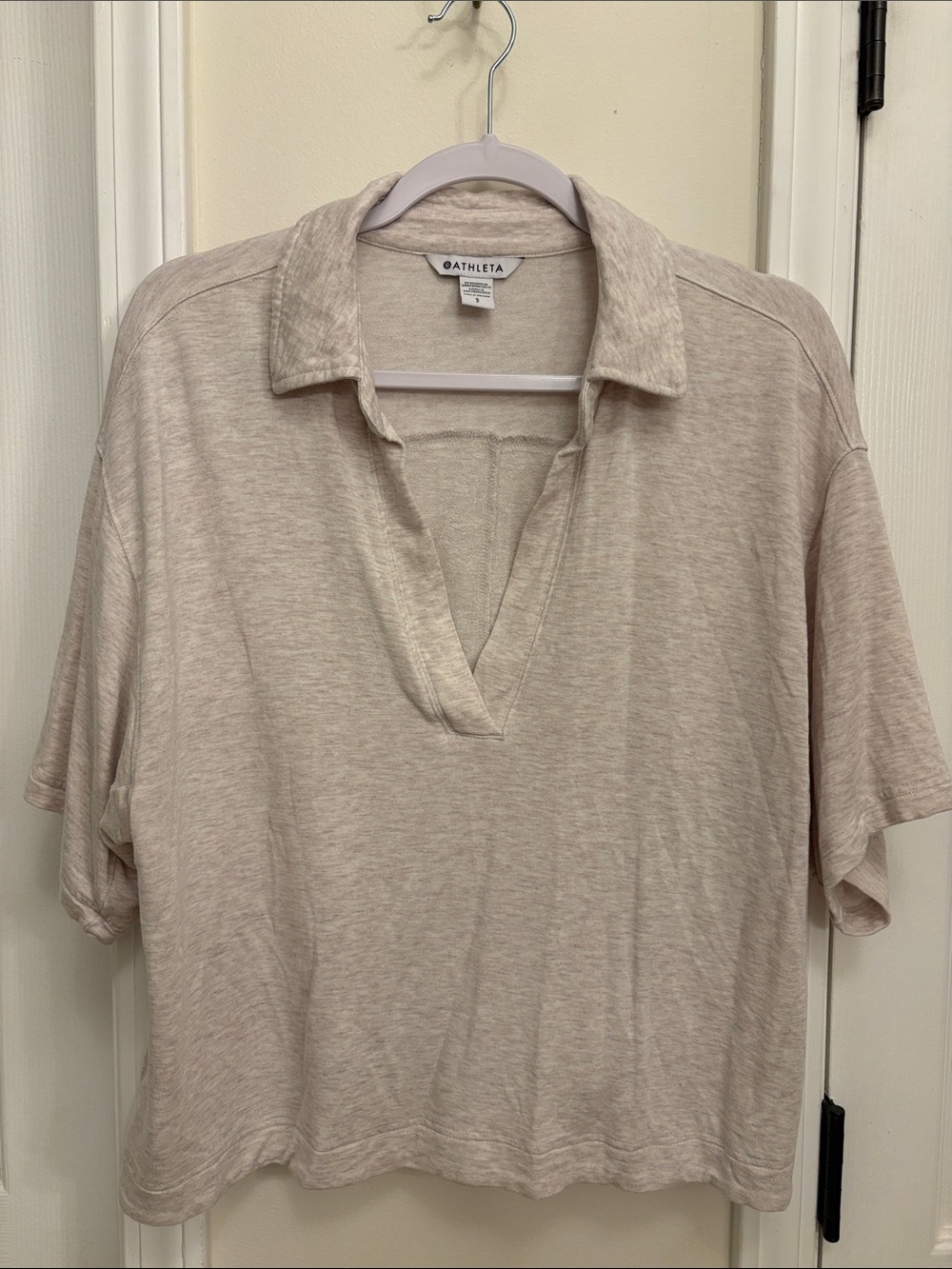 Athleta Beige V-Neck Sweatshirt Tee